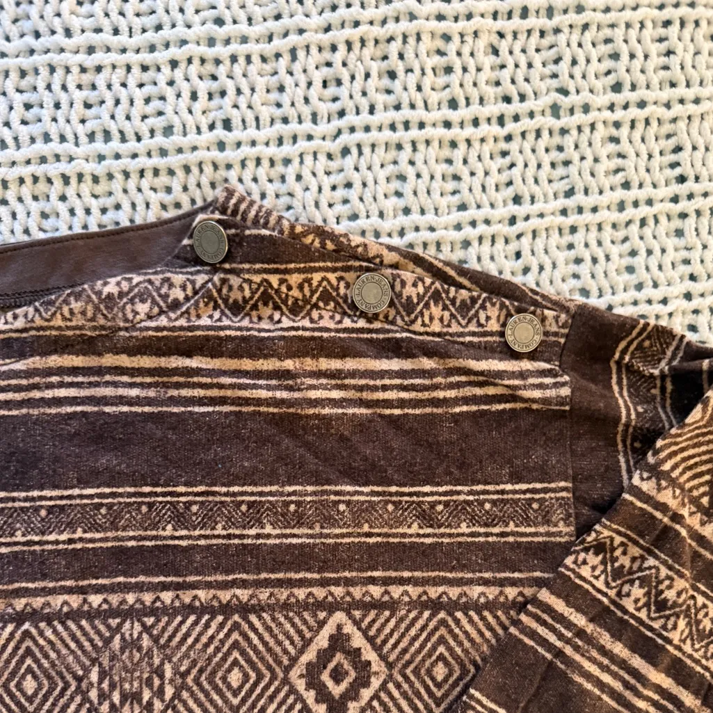 Lauren Ralph Lauren Women’s Brown Cream Native Aztec Western Long Sleeve Large - Image 4