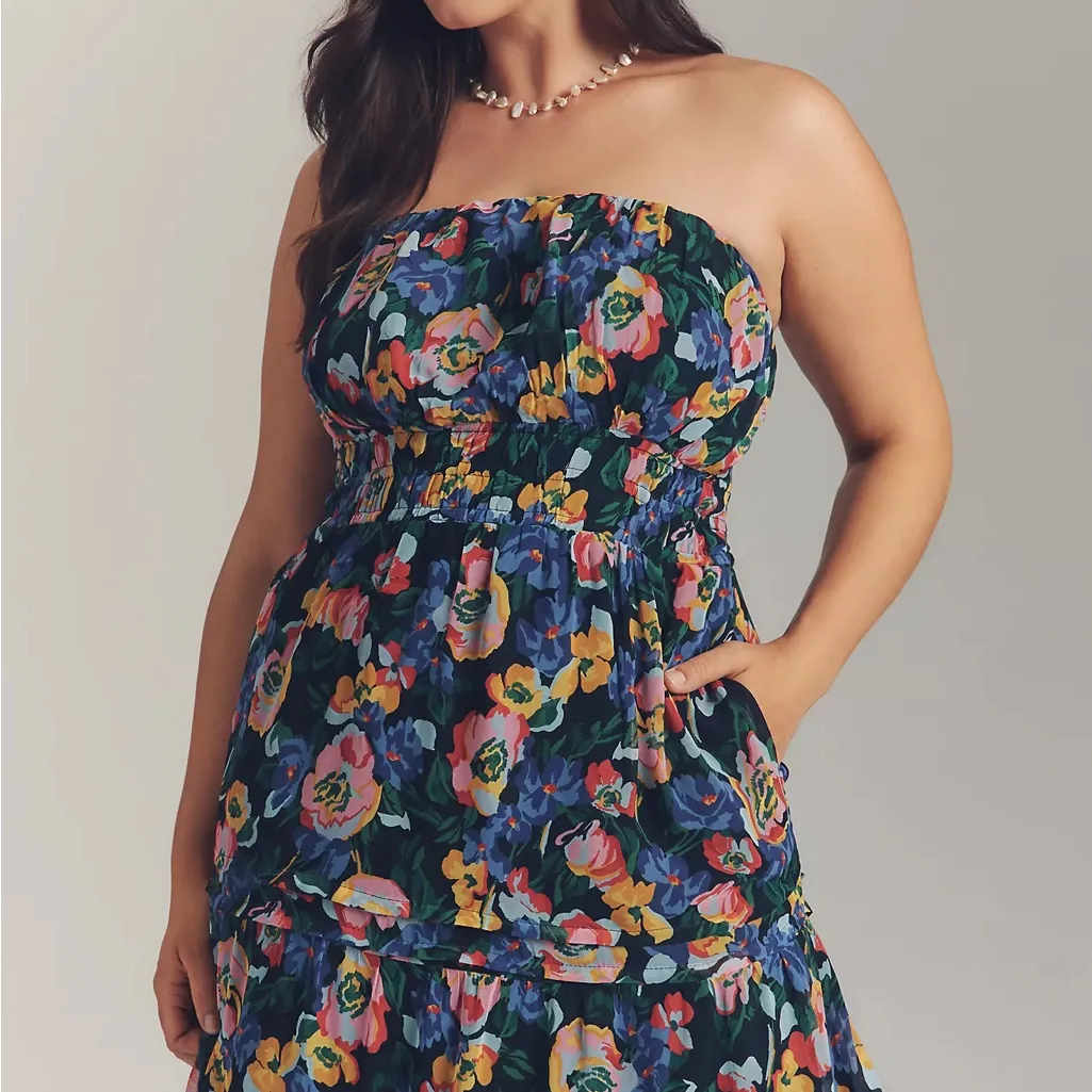 Anthropologie The Somerset Strapless Maxi Dress Blue Patte Floral Size Large NWT - Image 8