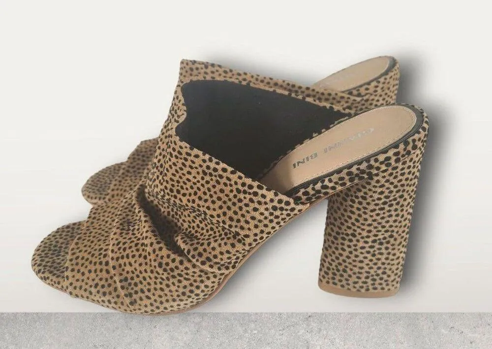 EUC Gianni Bini Cheetah Print Leather Open Toed Mule Block Heels Size 8.5M - Image 3