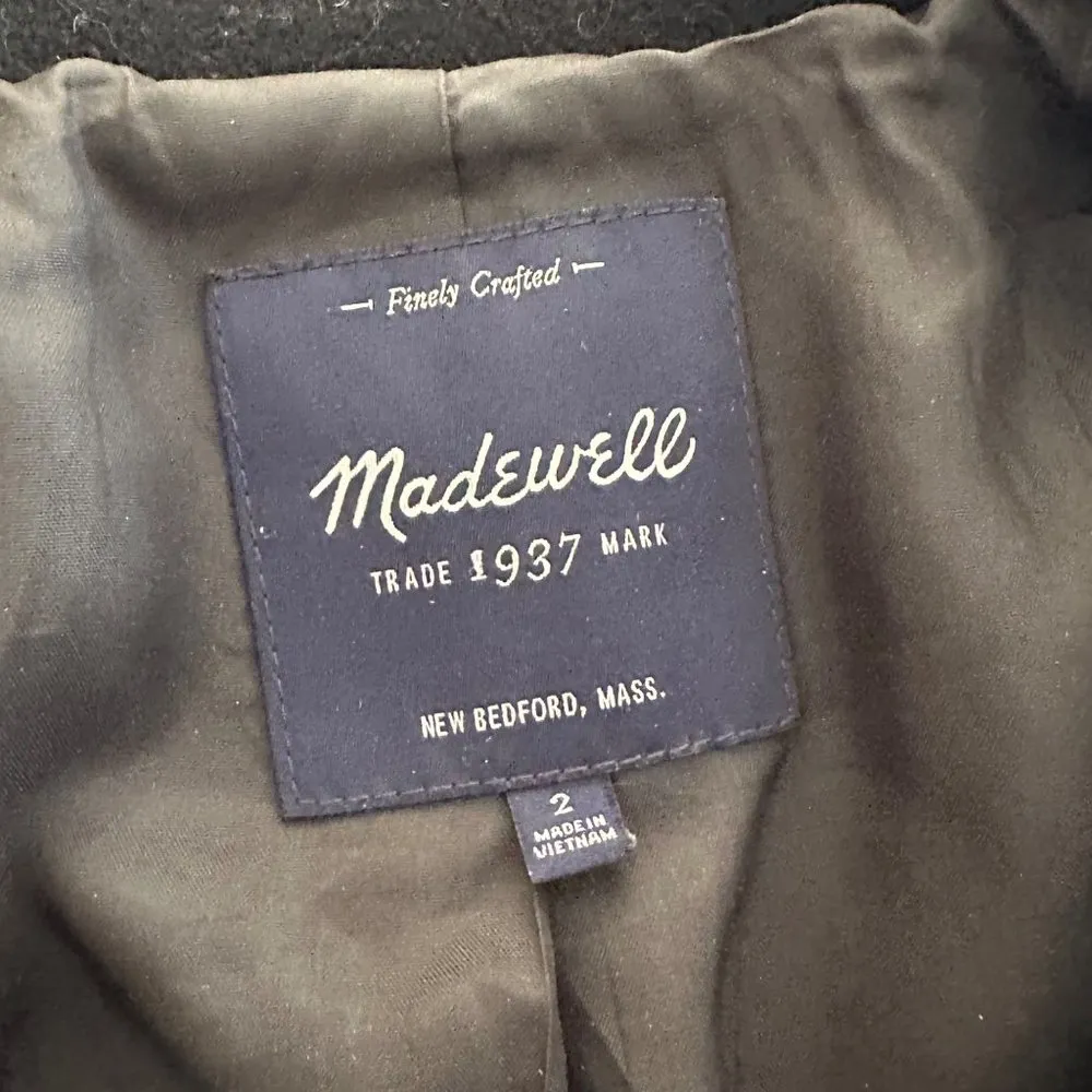 Madewell City GridCoat Black Wool Blend Cold Weather Coat Asymmetric Zipper Sz 2 - Image 9