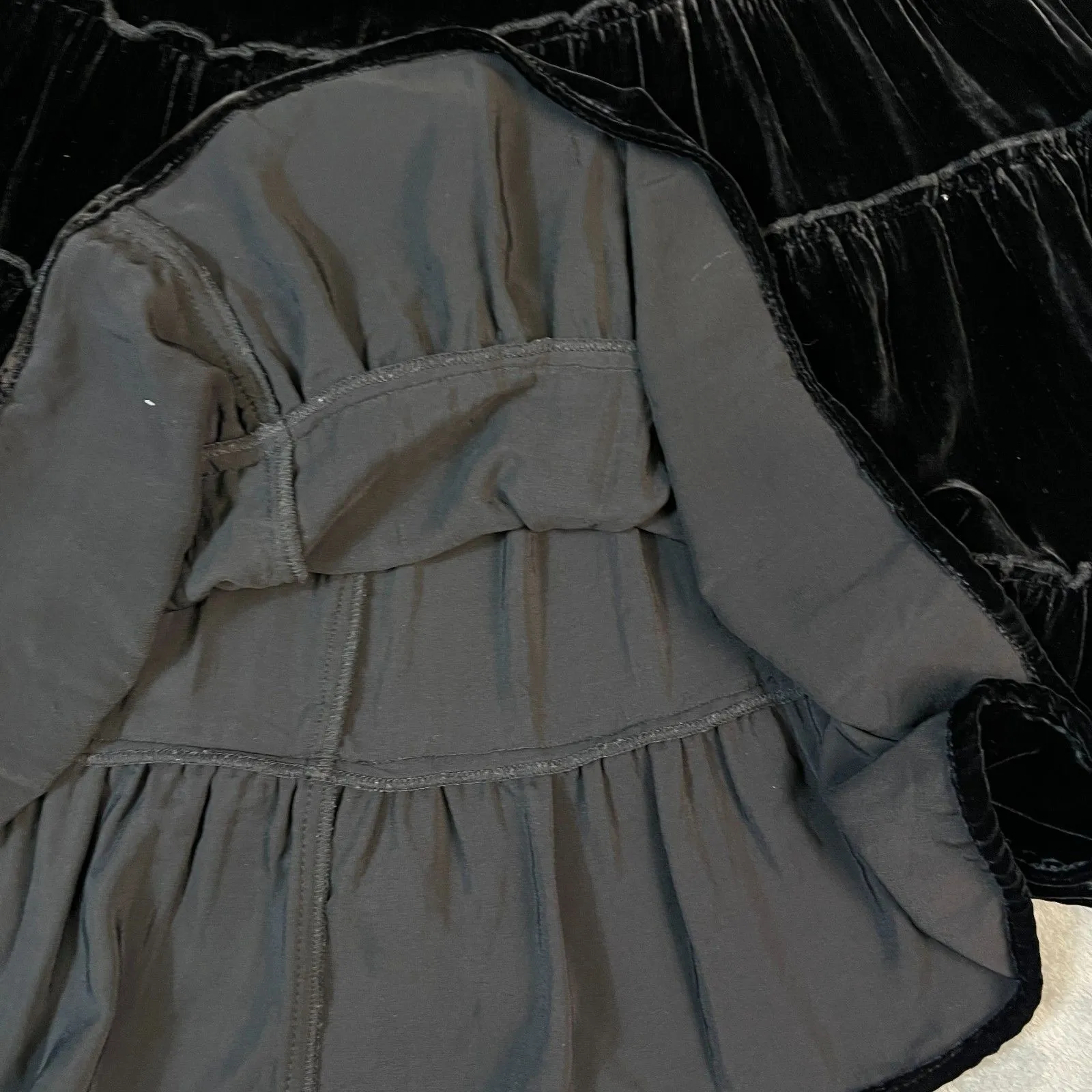 CHICO'S Rayon Silk Velvet Skirt tiered rufffle black Size 2 or M/L whimsygoth - Image 3