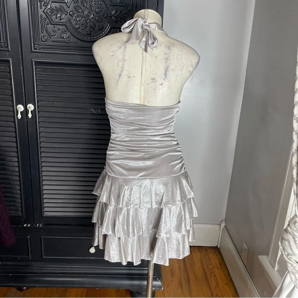 Vintage Y2K S Boho Glam‎ Dress Silver Slinky Drop Waist Fairy Goth Metallic - Image 4