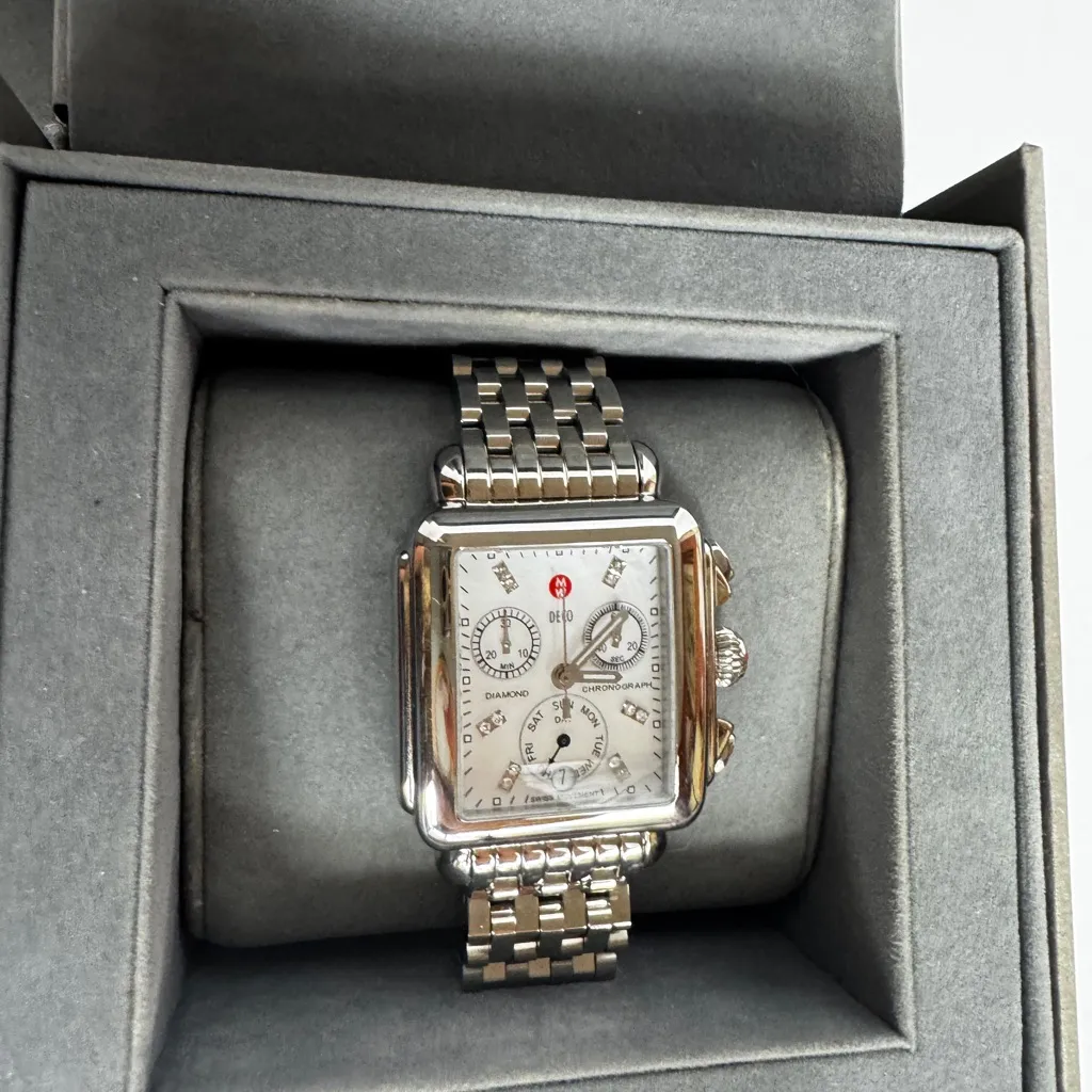 Michele Deco Chronograph Diamond Dial Women's Silver Watch - Image 6