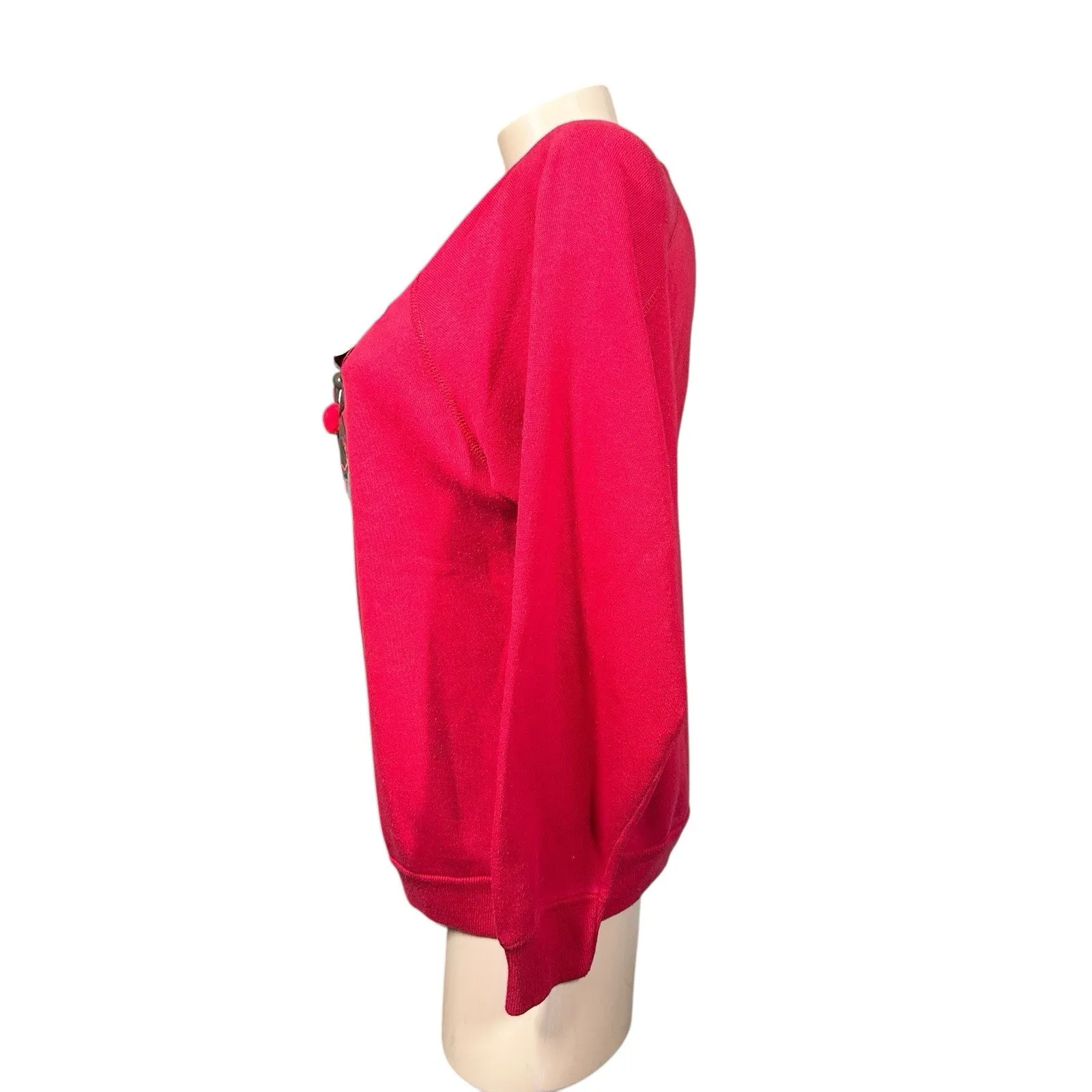 Vtg 80s Christmas Sweatshirt Red Reindeer Applique Rudolph Bells Size M Tultex - Image 4