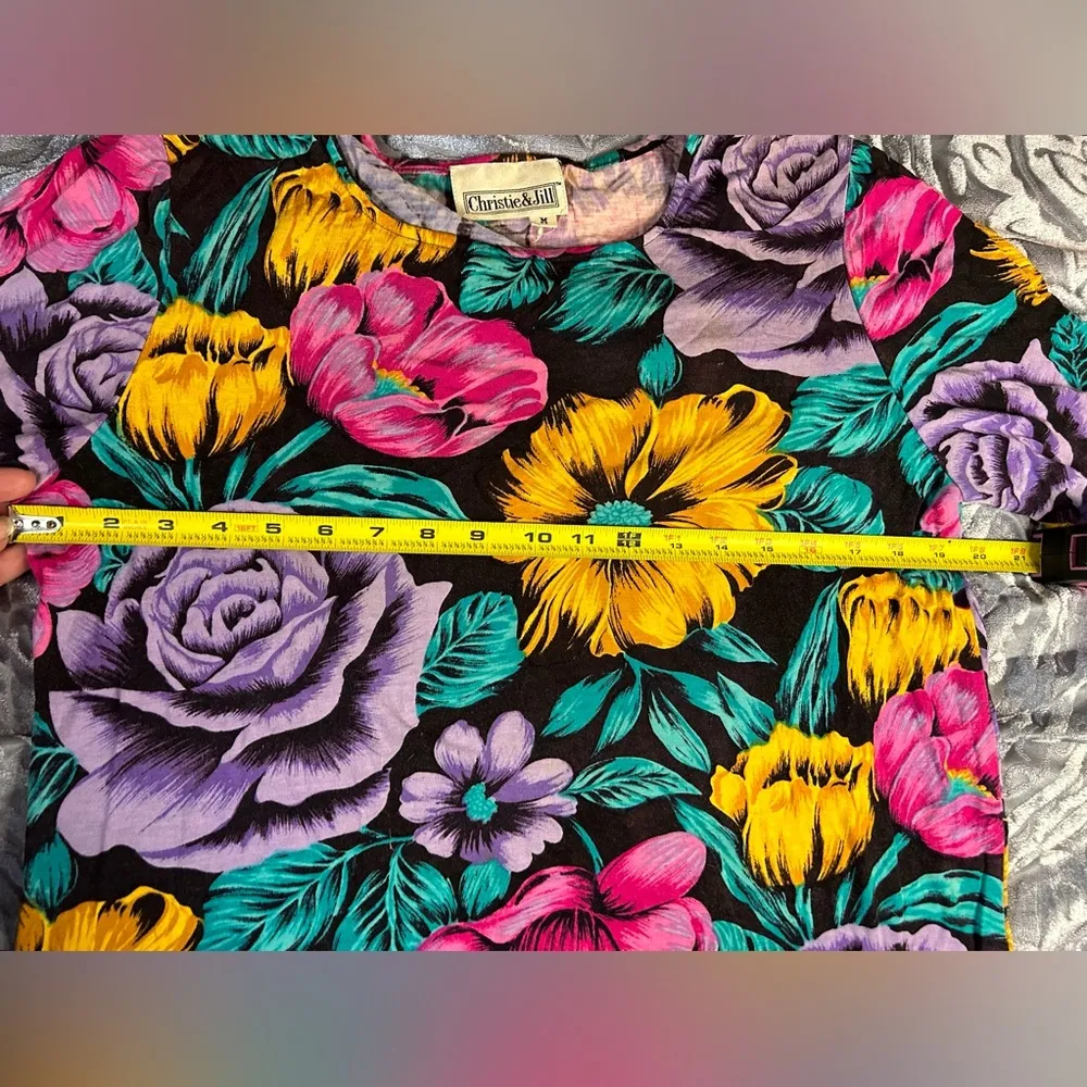 Vintage 90’s Floral Tee Large Purple - Image 7