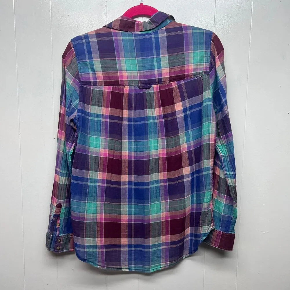 American Eagle Plaid Button Front Women's Long Sleeve Shirt Western Shirt Small - Image 6