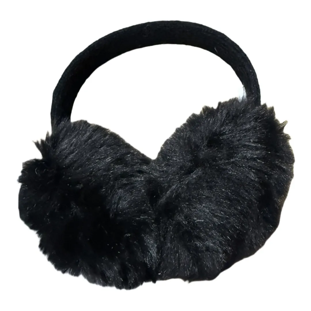 Black faux fur earmuffs women's winter accessory headband - Image 2