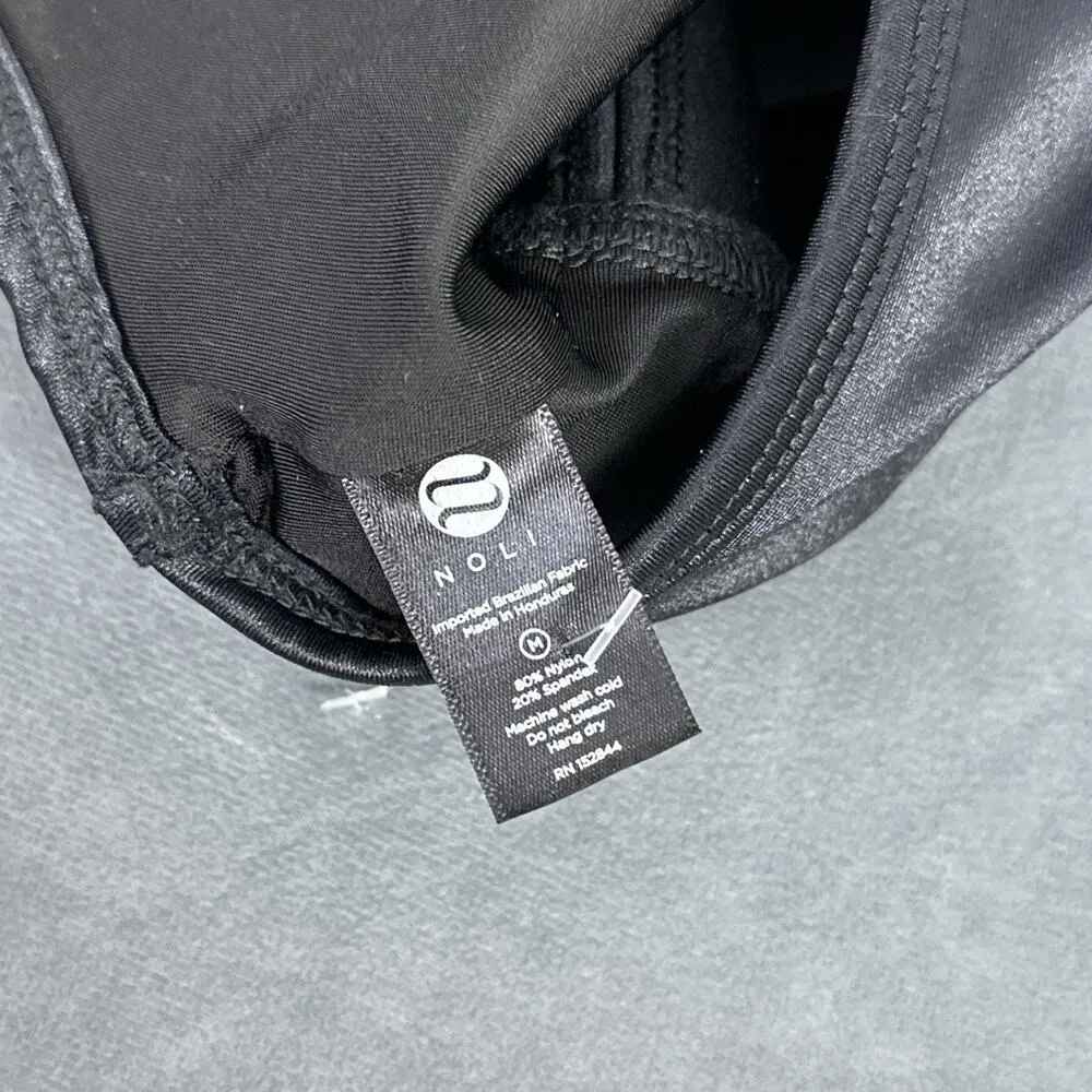 Noli Liquid Studio Bra Medium Black Gloss Scoop Neck Racerback Yoga Stretch - Image 5