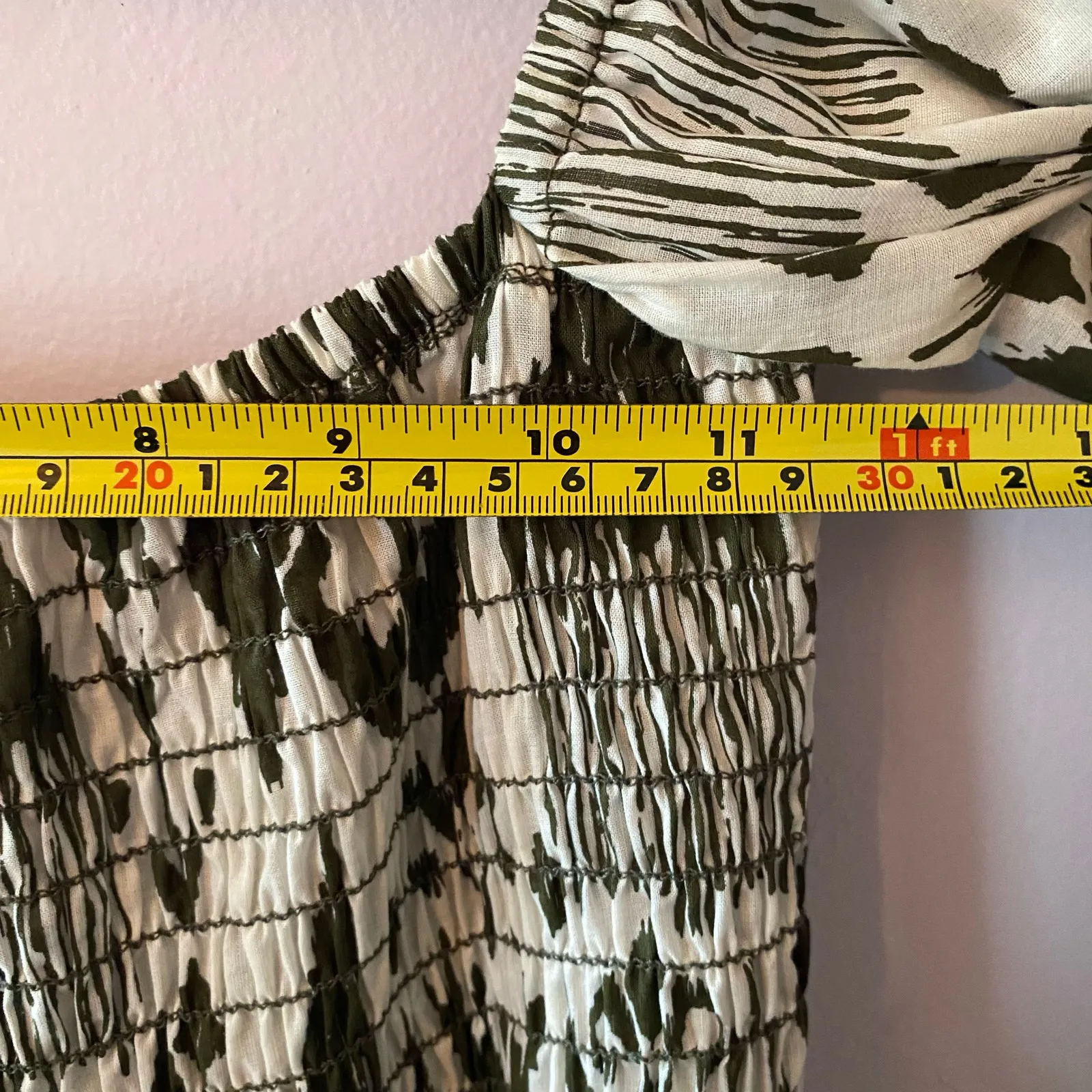 MISA Los Angeles Green White Smocked Puff Sleeve Mini Dress Cotton Women size XS - Image 9