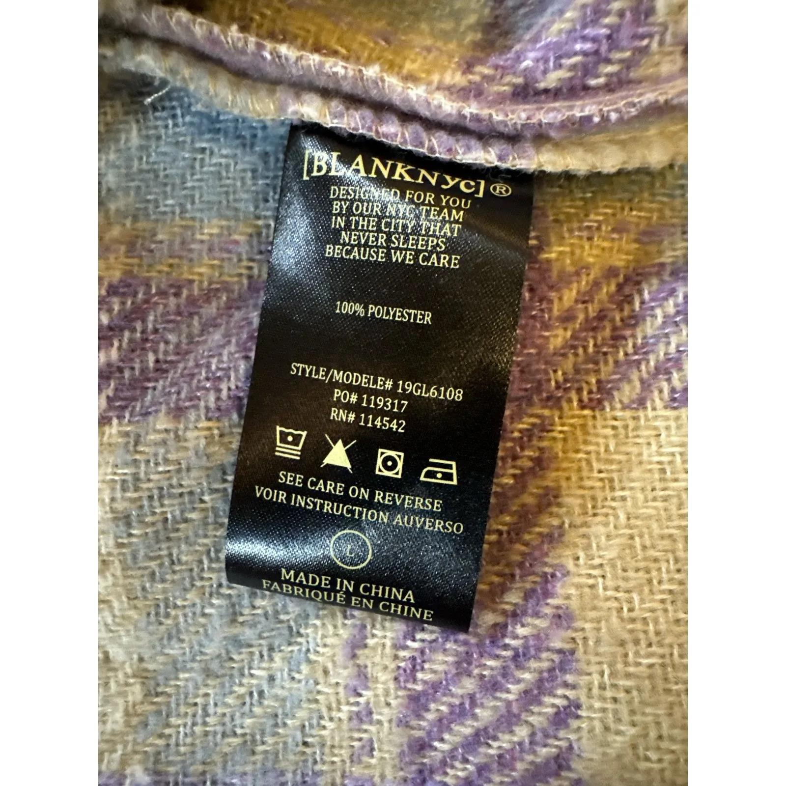 BLANKNYC Plaid Shacket Long Sleeve Shirt Jacket Purple Tan Blue Womens L Size L - Image 6