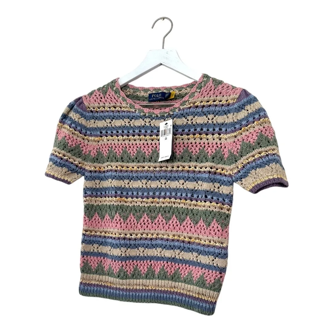 NWT Polo Ralph Lauren Striped Pointelle Knit Sweater Tee XS - Image 4