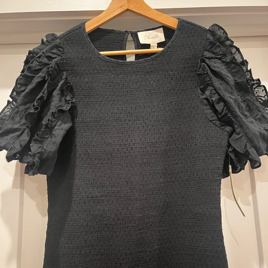 NWT Cleobella Colette Black Organic Cotton Smocked Puff Sleeve Mini Dress Med - Image 4