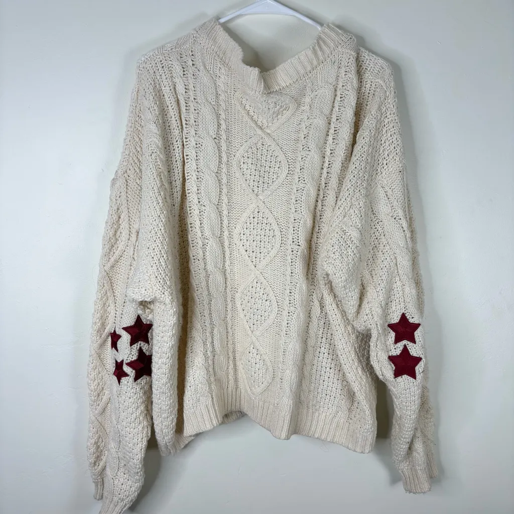 Taylor Swift Taylor’s Version Red Cream Star Cardigan Cable Knit Sweater M/L - Image 4