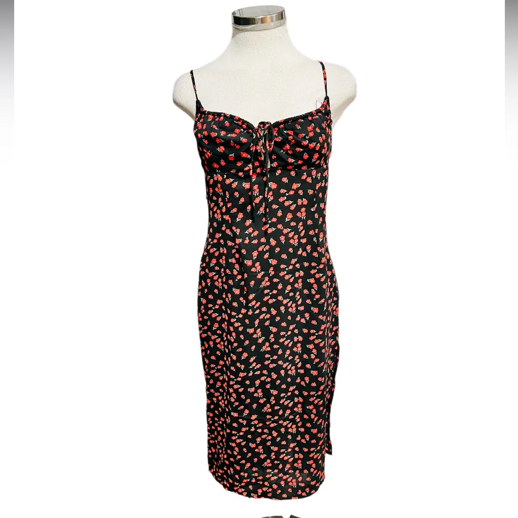 Princess Polly noda midi dress black red floral side slit spaghetti strap Size 6 - Image 2