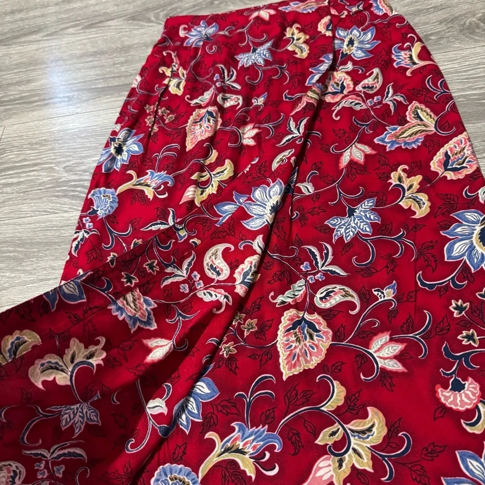 Vintage Stonebridge Women Floral Summer Bohemian Wrap Skirt Sz 8 MISSING BUTTON Red - Image 8