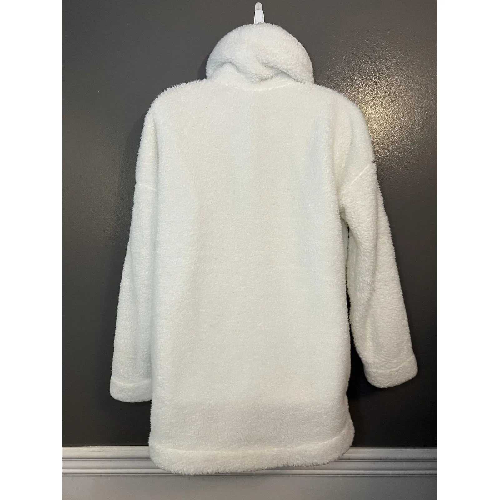 PJ Salvage Coat Womens XL White Faux Fur Sherpa Fleece Button Front Long Cozy - Image 5