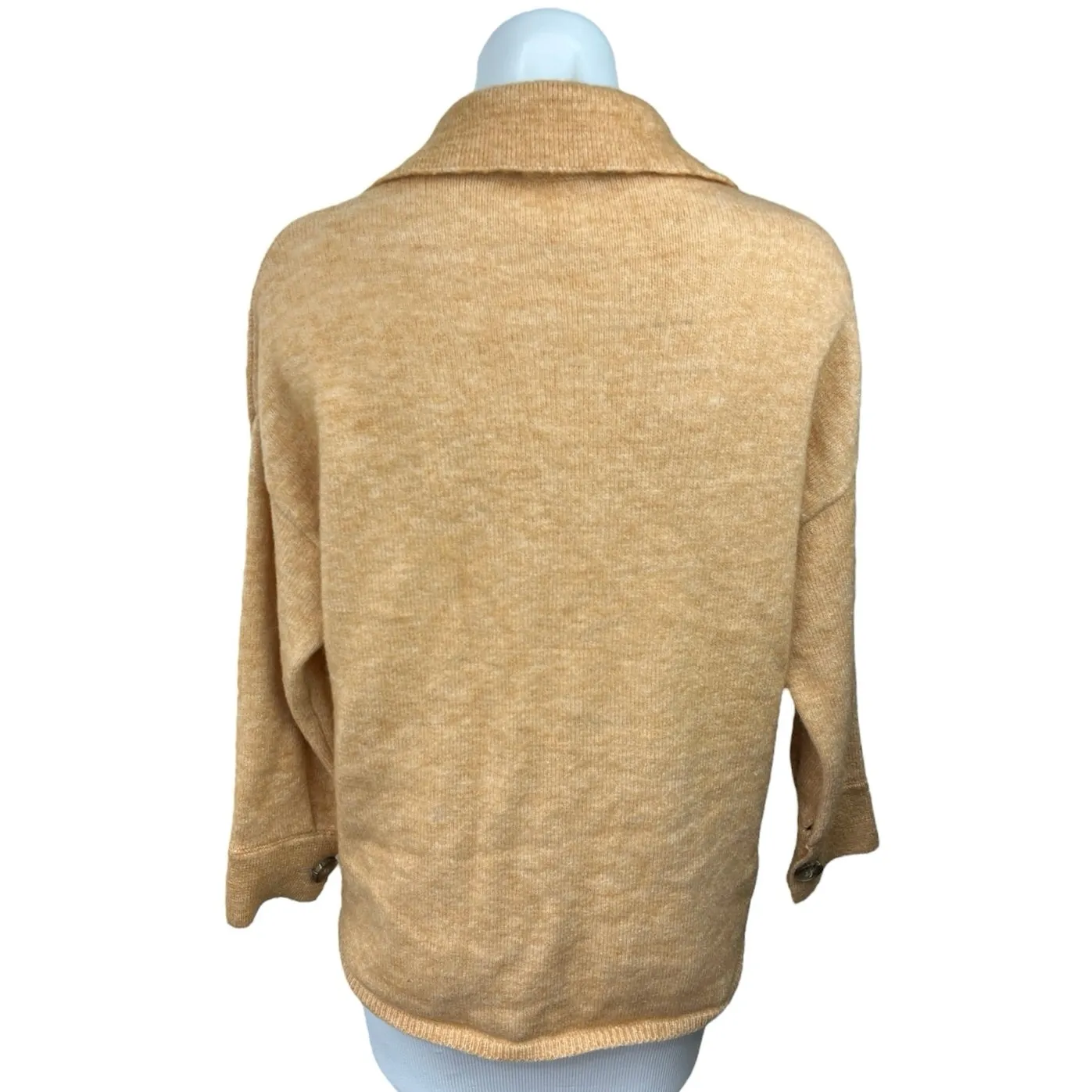 Industry Yellow Button Down Collared Chest Pocket Coatigan Sweater Top Size XS - Image 2