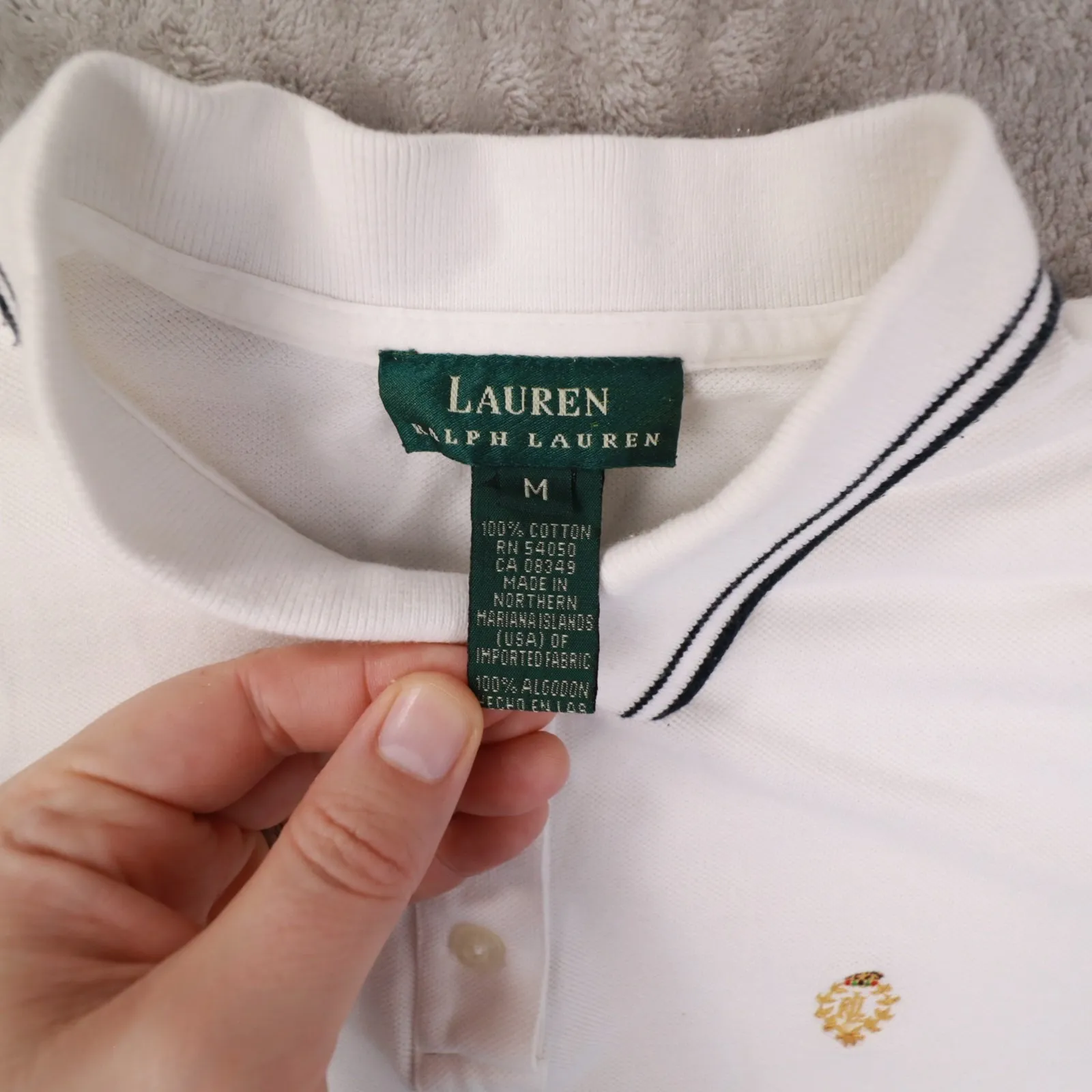 Lauren Ralph Lauren Vintage White Short Sleeve Crested Polo Shirt Women's Medium - Image 2