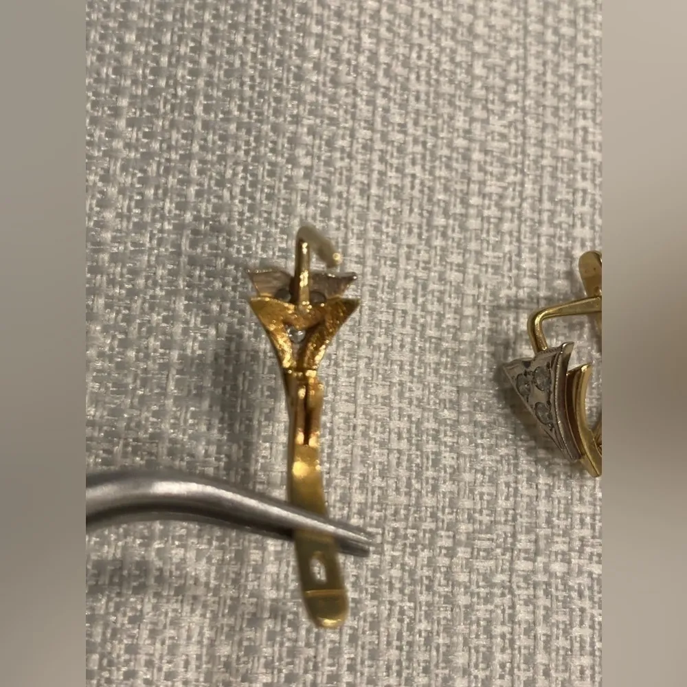 Vintage Russian European 18k Yellow Gold Diamond Earrings Huggies - Image 5