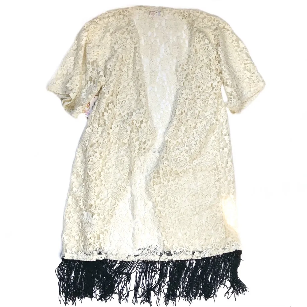 LuLaRoe Monroe Kimono White Lace Fringe NWT - Image 2