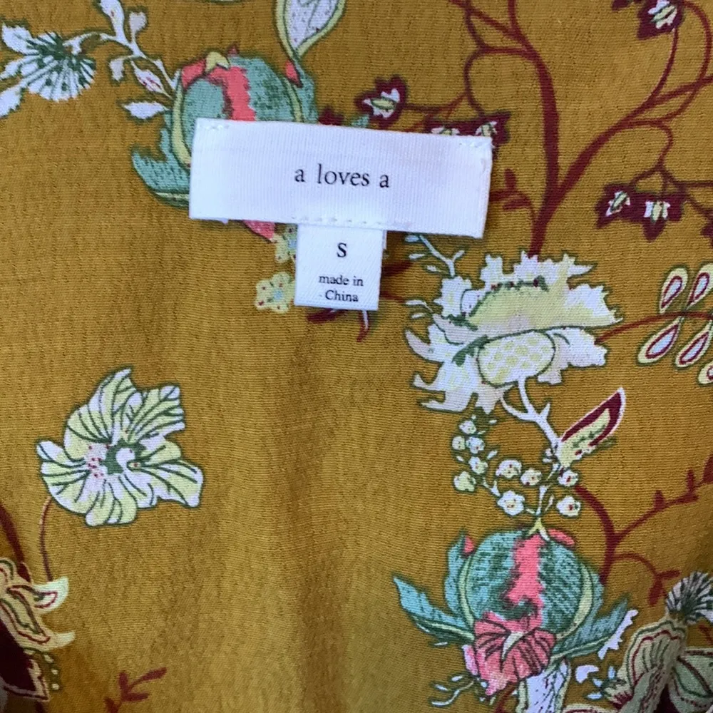 A Loves A Mustard Floral Print Smocked-Waist Dress Size S - Image 2
