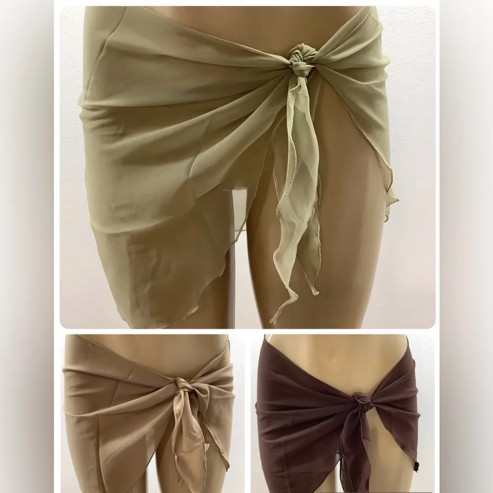 Zuliana Earth Tones Chic Sheer Sarong Wrap Skirt Bundle Of 3. New Tan - Image 2