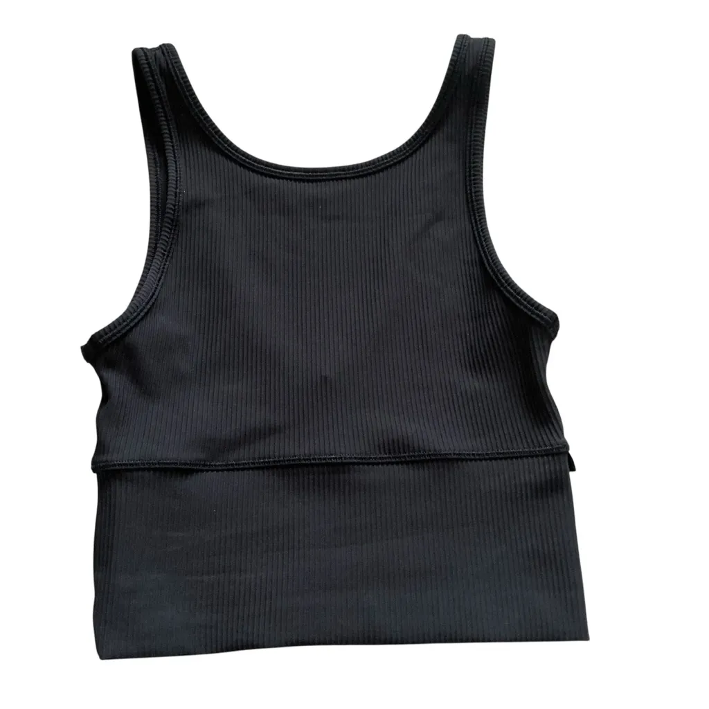 lululemon athletica power pivot ribbed tank top tight fit cropped black size 2 - Image 4