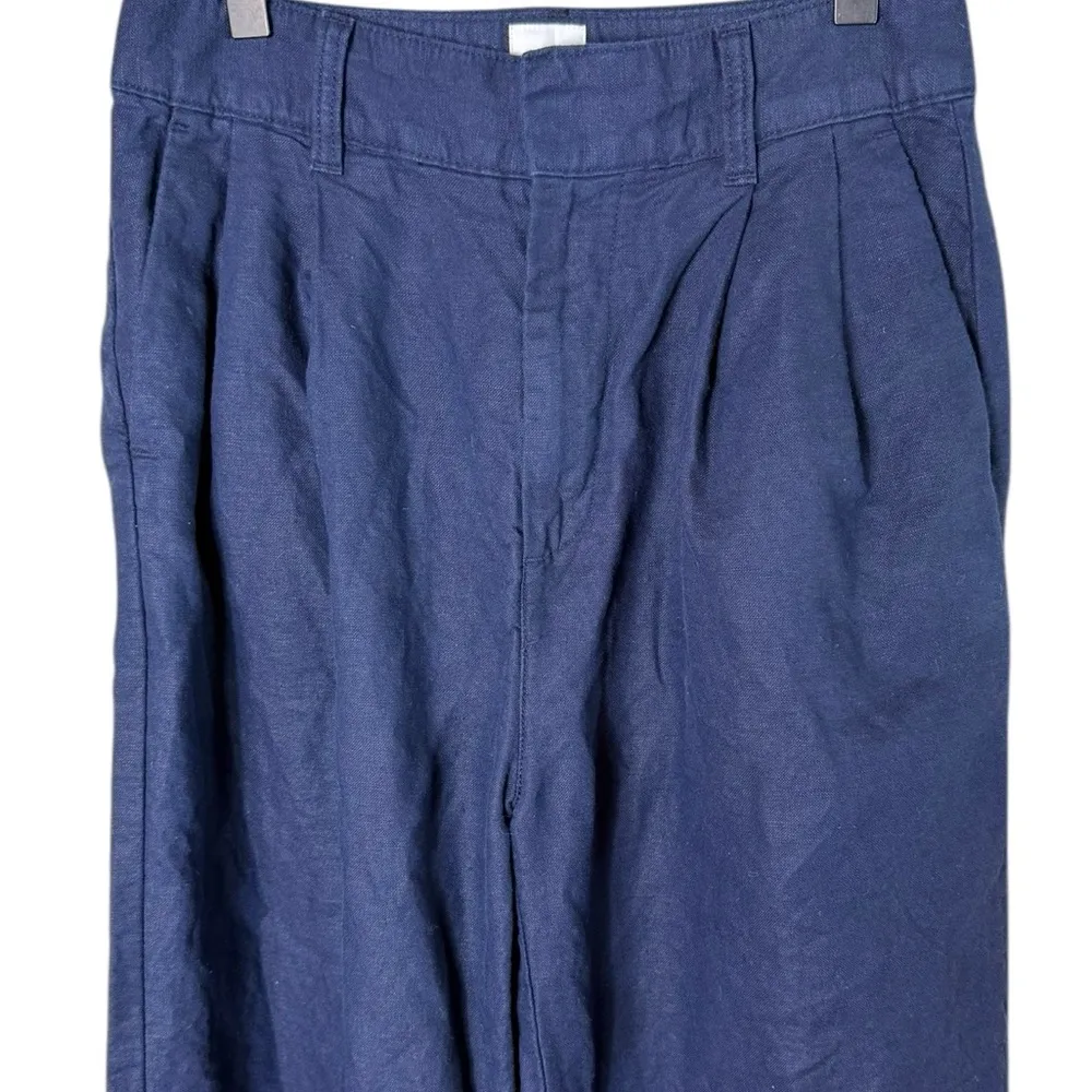 GAP Women’s Sz 2 High Rise Pleated LINEN Wide-Leg BOHO Trouser Navy Blue Pants - Image 3