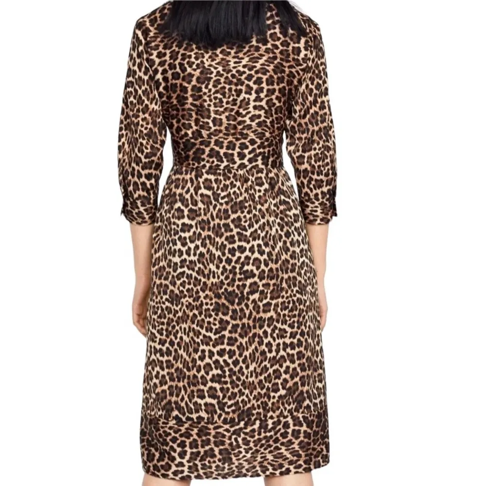 Zara Animal Print Midi Shirt Dress with Attached Belt Brown Black Size Small - Image 7