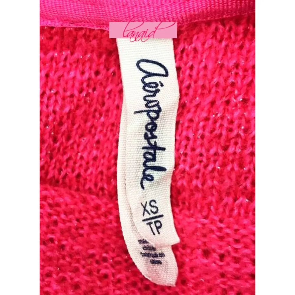 Hot Bright Pink Off-The-Shoulder Boatneck Long Open Knit Sweater XS - Image 3