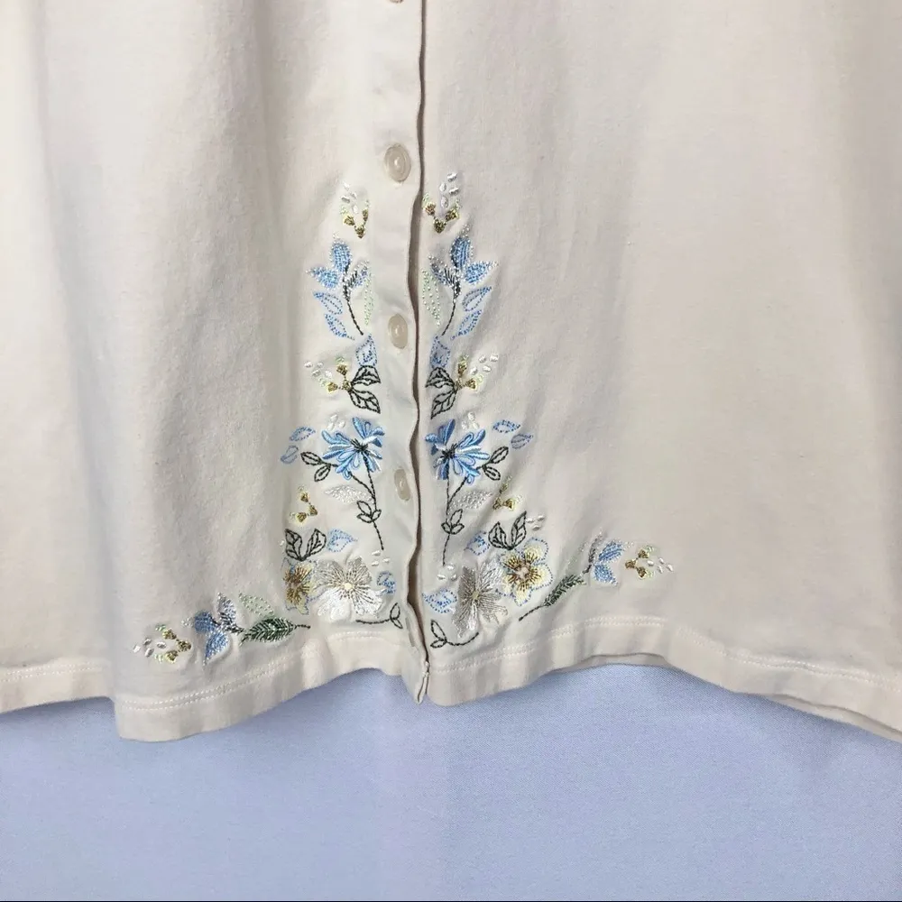 Vintage VTG Denim & Co Floral Embroidered Long Sleeve Top L - Image 3