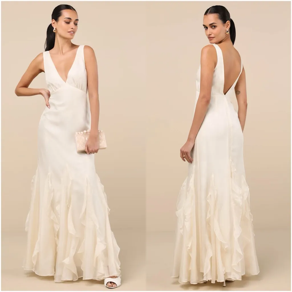 LULU’S Deluca Ivory Sleeveless Ruffled Maxi Dress - Image 2