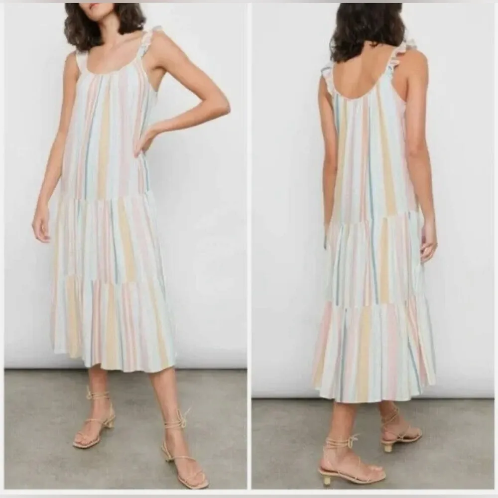 Rails Capri Melon Stripe Midi Dress Pastels Linen Blend Tiered Beachy Flowy XS - Image 2