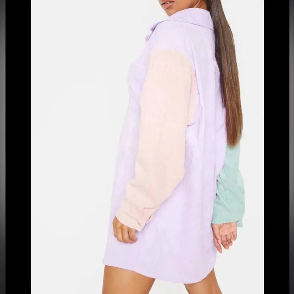 PRETTY LITTLE THINGS 10 color block corduroy pocket front oversized shirt dress - Image 2