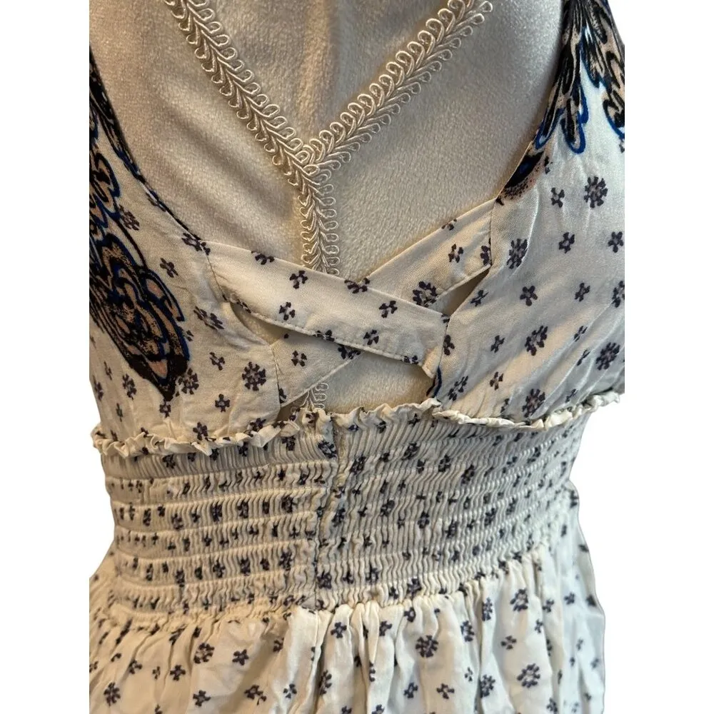Free People V-Neck Floral Print Dress Smocked Waist & Open Back SZ XS Boho Chic - Image 6