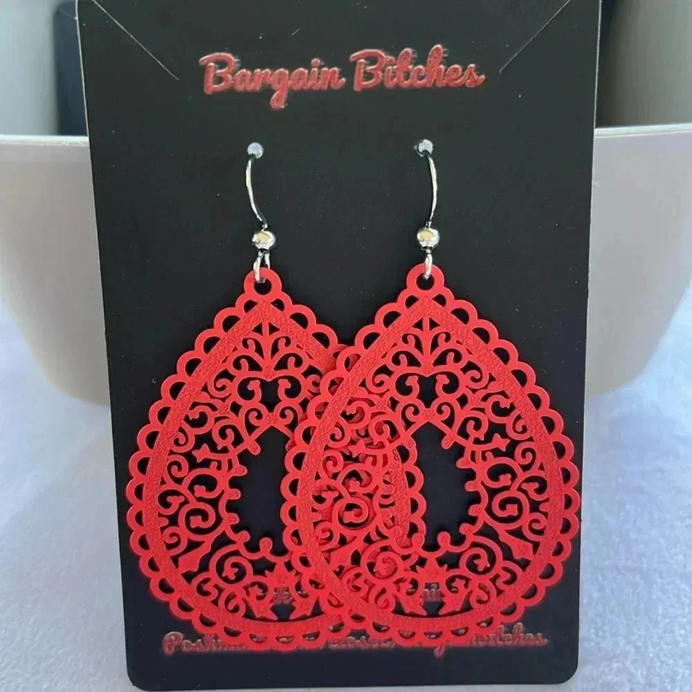 New Red orange earrings drop dangle geometric earrings lightweight summer bright - Image 3