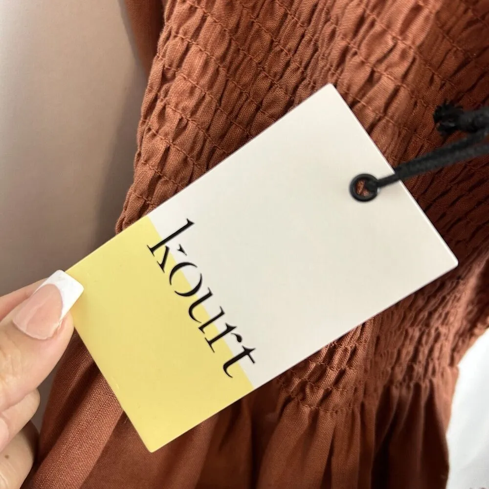 Kourt Size Small Portia Smocked Mini Dress Puff Sleeve Rust burnt orange Flax - Image 7