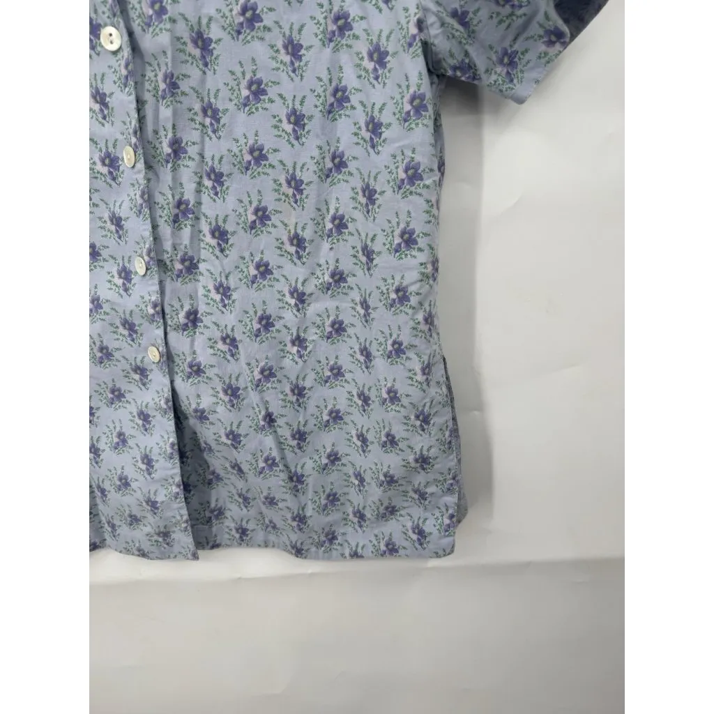 April Cornell Floral Button Front Cotton Shirt Women Large VTG Cottage Peasant Blue - Image 8