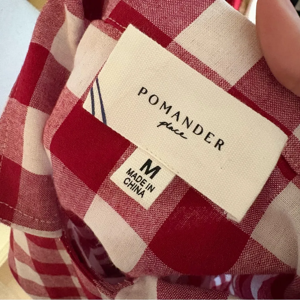POMANDER PLACE Apple Red Gingham Scarlett Button Down shirt Size Medium NWOT - Image 7