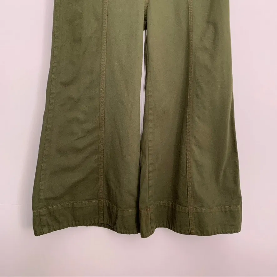 Farm Rio Wide Leg Pockets Twill Trousers Women's Size 38 Green Small - Image 9