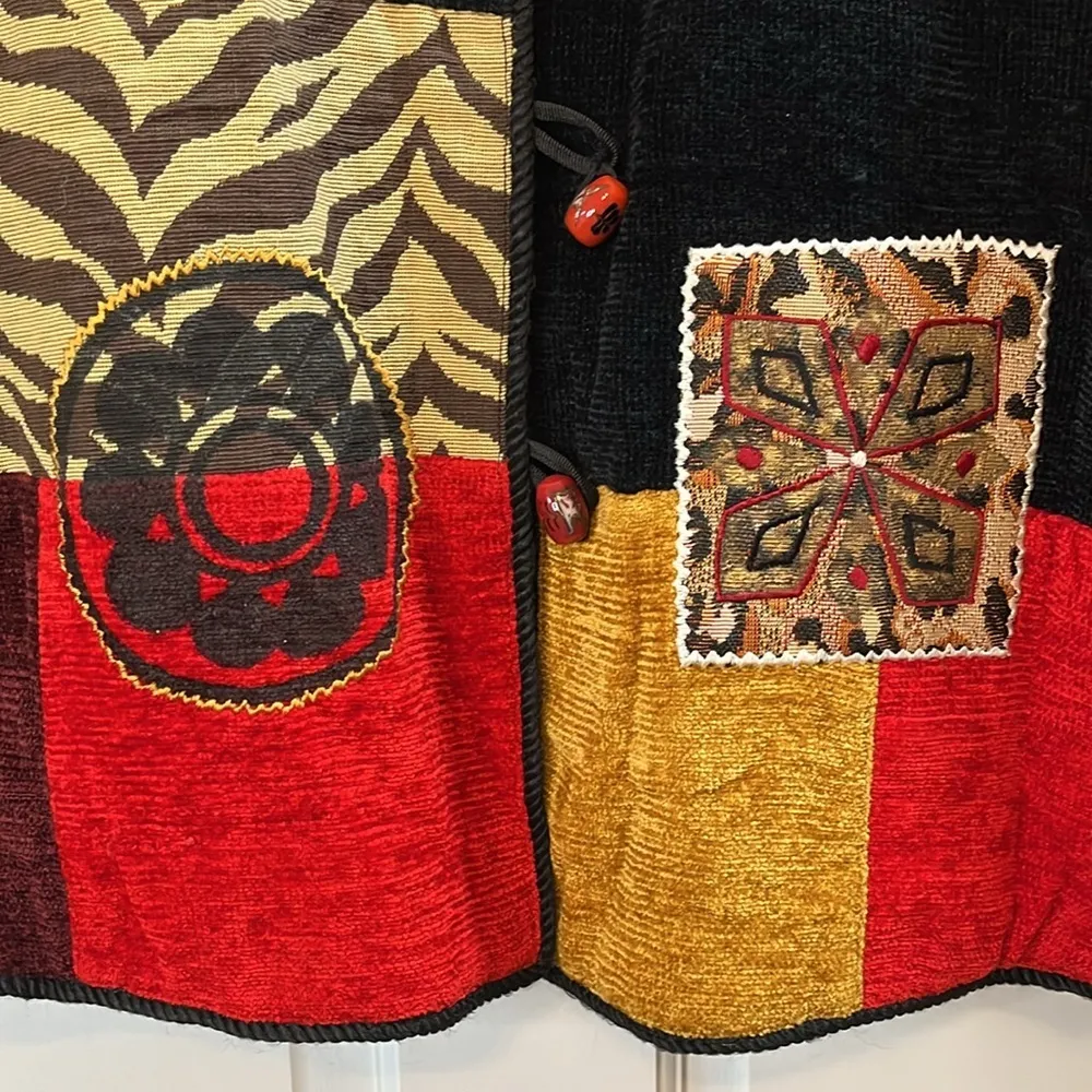 Vtg Allure Boutique Patchwork Painted Design Corduroy Jacket - Image 2