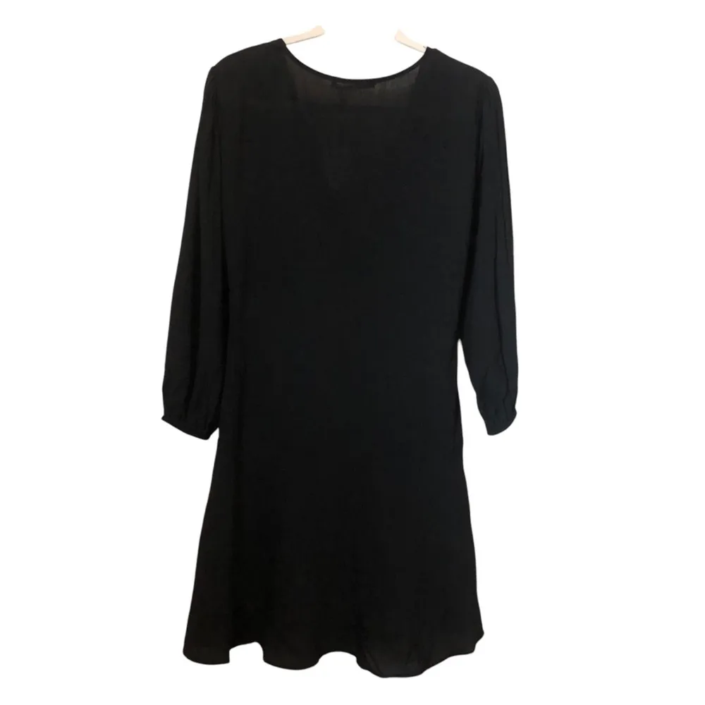 Black V-neck Front Tie Ruffle Long Sleeve Women’s Mini Dress Size Large NWT - Image 3
