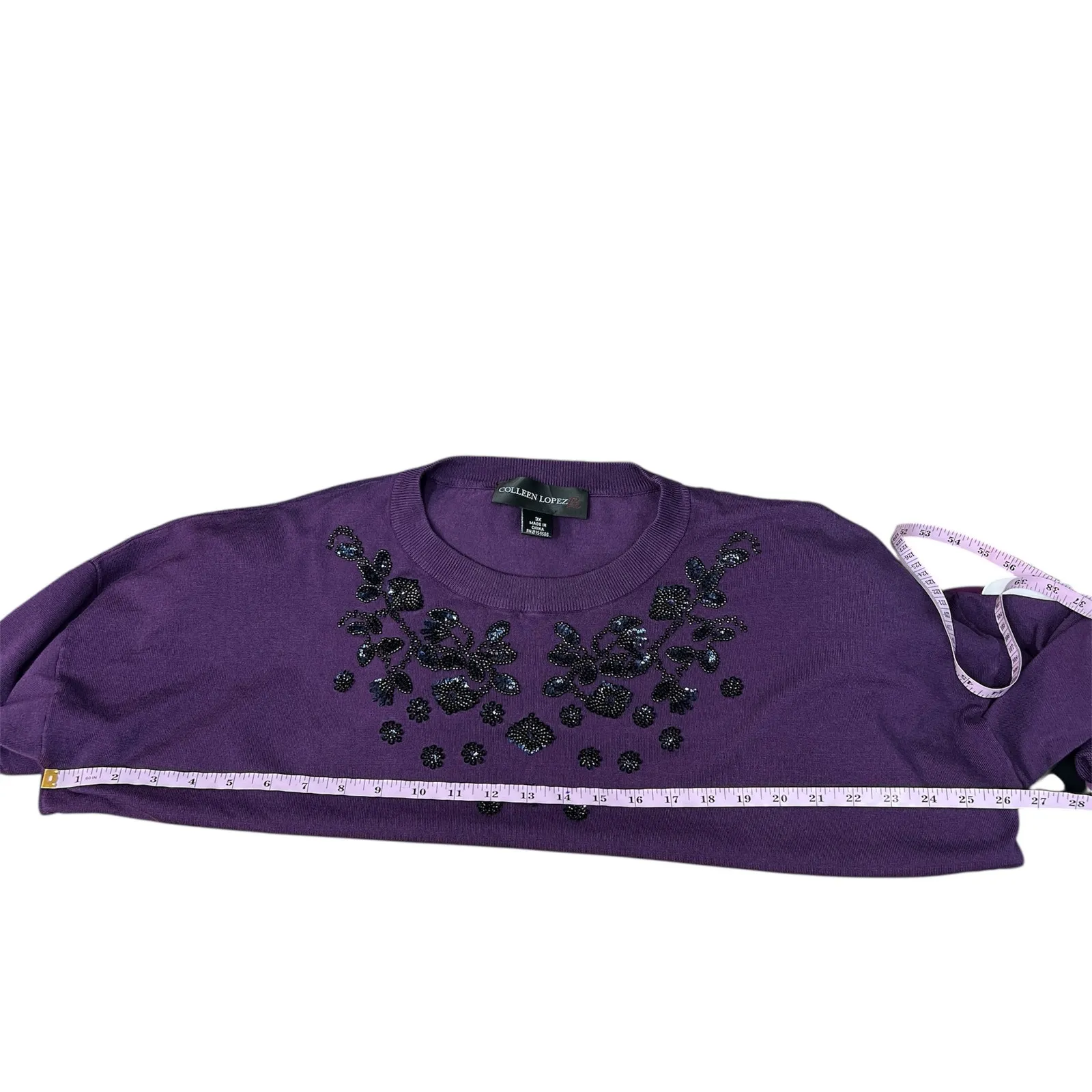 Colleen Lopez Sweater Womens 3X Stretch Beaded Ruffle Trim Party Evening Event Purple - Image 11