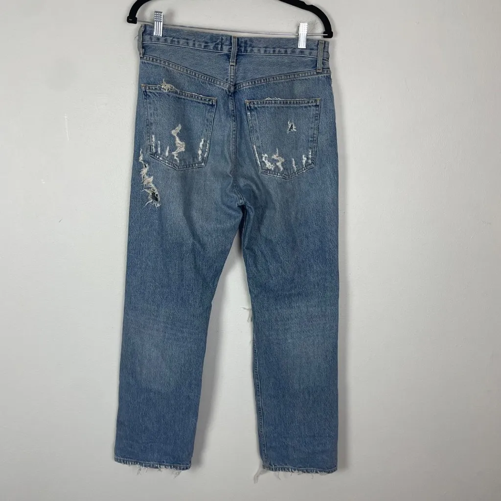 Agolde Women's 27 90s Mid Rise‎ Loose Fit Distressed Light Wash Button Fly Jeans - Image 10