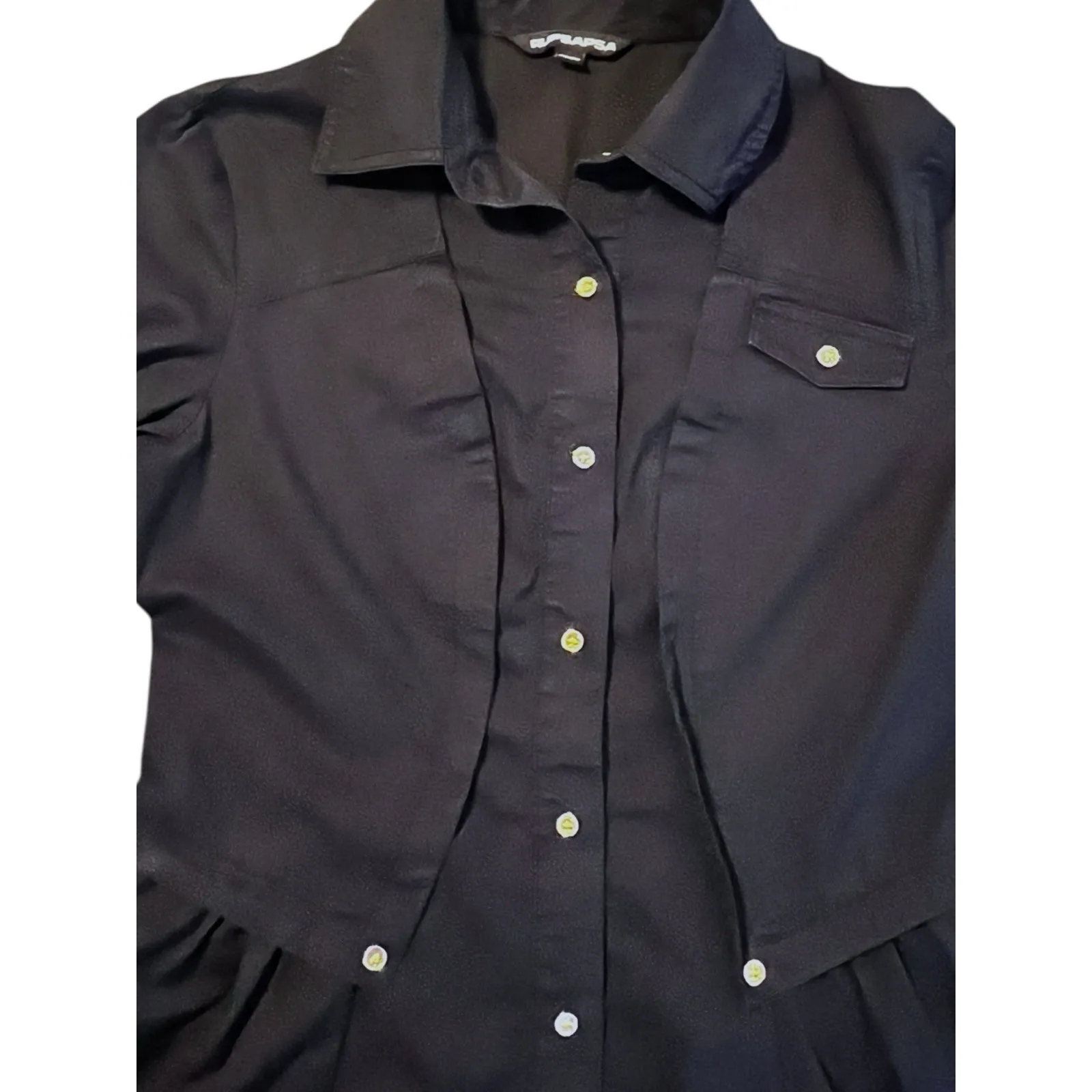 Rupsaps Retro 50s Roll Tab Sleeve Shirt‎ Waist Dress Size L Utilitarian Military Black Size L - Image 3