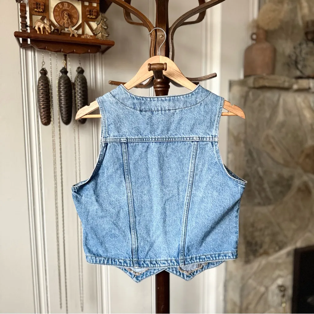 Vintage Bill Blass 90s Denim Cropped Vest Top Blue Size M - Image 4