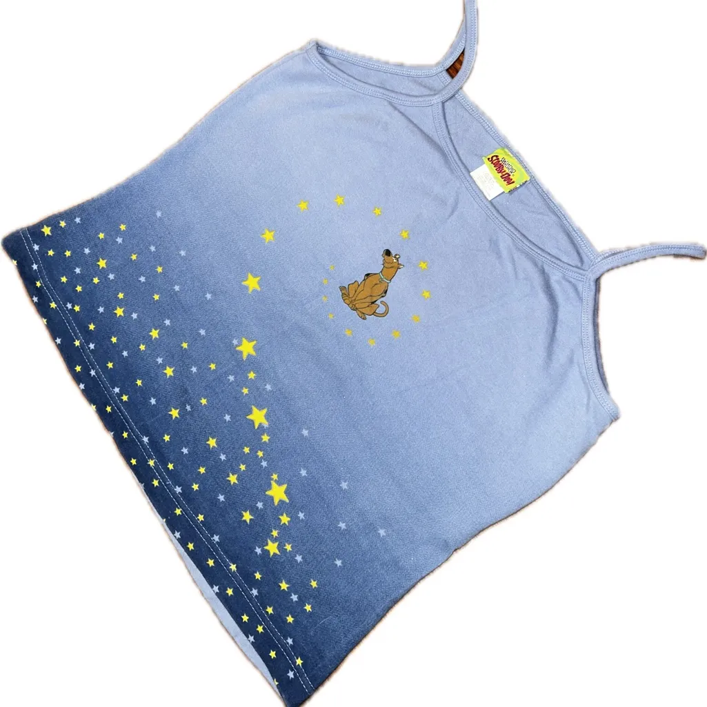 Vintage 90s Y2K Blue Scooby-Doo Stars Celestial Women's Sleep Cami Tank Top XL - Image 6
