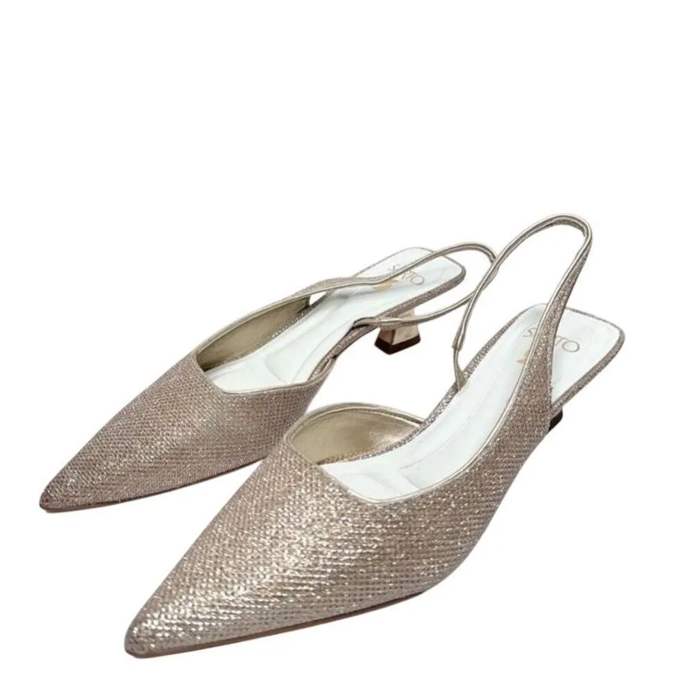 Franco‎ Sarto Pumps Size 5.5 Gold Slingback Pointed Toe Dress Sparkly Shoes - Image 2