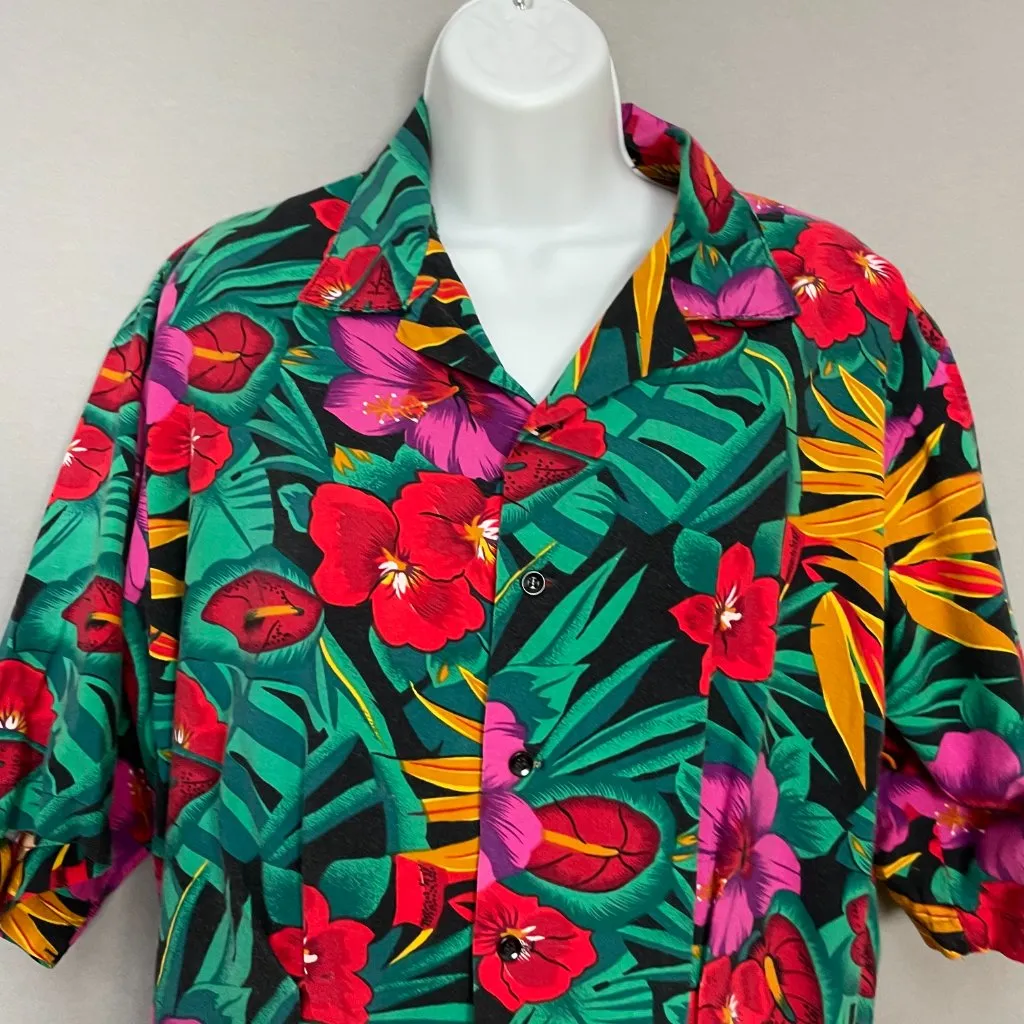 Vintage Hawaiian‎ Shirt ALTERED Uniforms to You Tropical Floral Short Sleeve Red Size L - Image 3