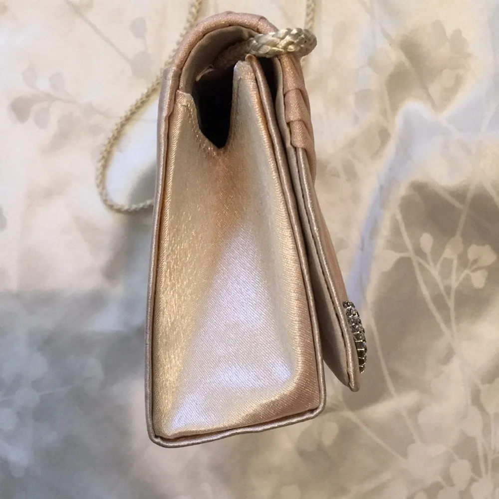 Jessica McClintock Satin Rhinestone Crystal Champagne Cream Clutch - Image 5